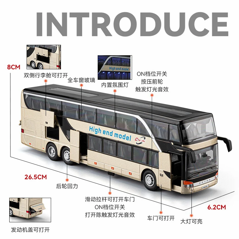 Luxury Electric Airport Business Bus Alloy Car Model Diecasts Metal City Tour Bus Model Simulation Sound and Light Kids Toy Gift