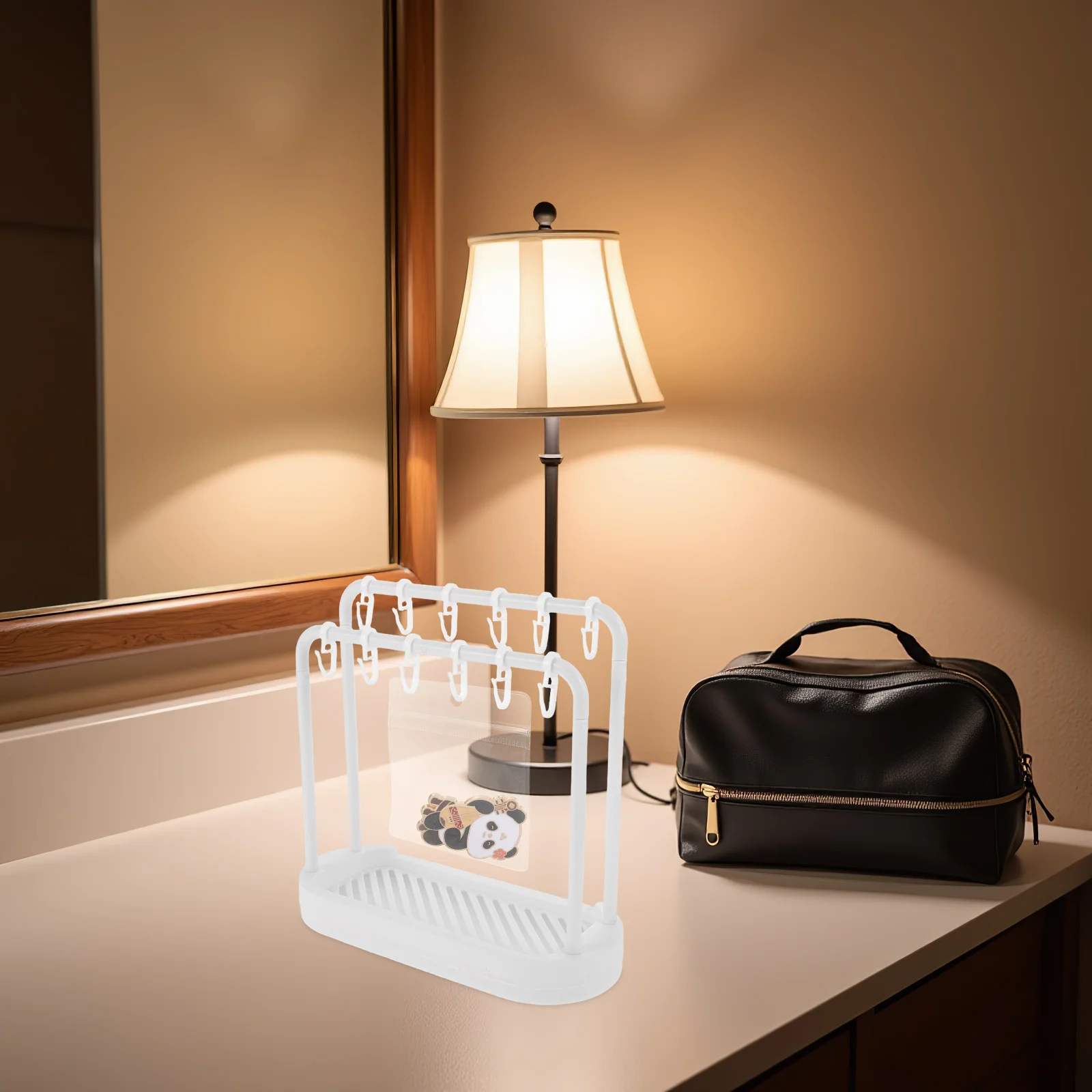 

1 Set Clothes Organizer 20 Hooks Plastic Dress Rack Transparent Pockets Mini Clothing Display Stand For Dollhouse Wardrobe Pin