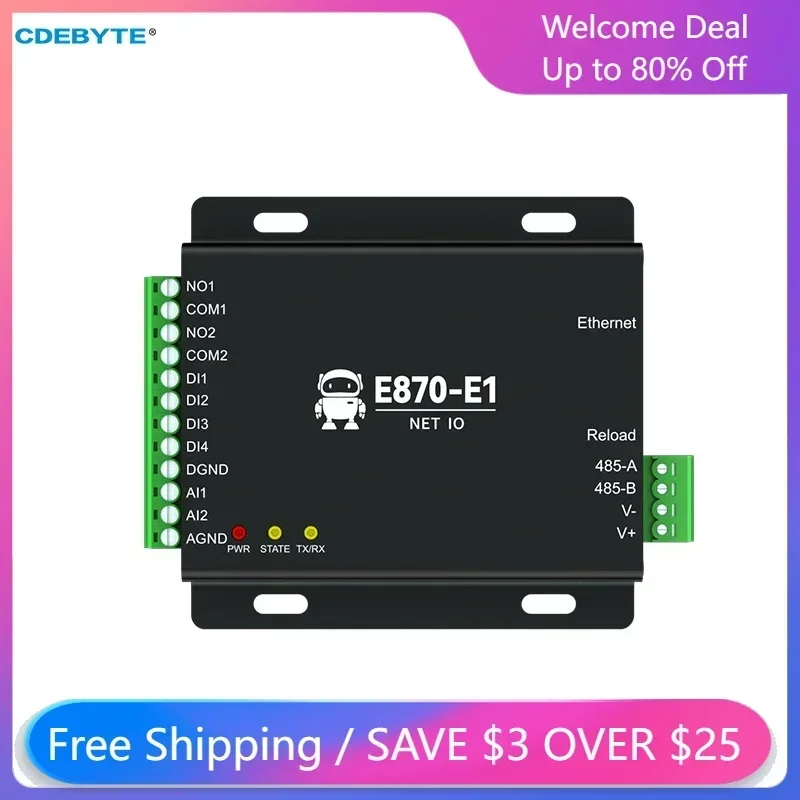 Edge Acquisition Gateway IO Controller Ethernet RS485 4DI+2DO+2AI CDEBYTE E870-E1 TCP/UDP/MQTT Protocol Modbus DC 8~28V