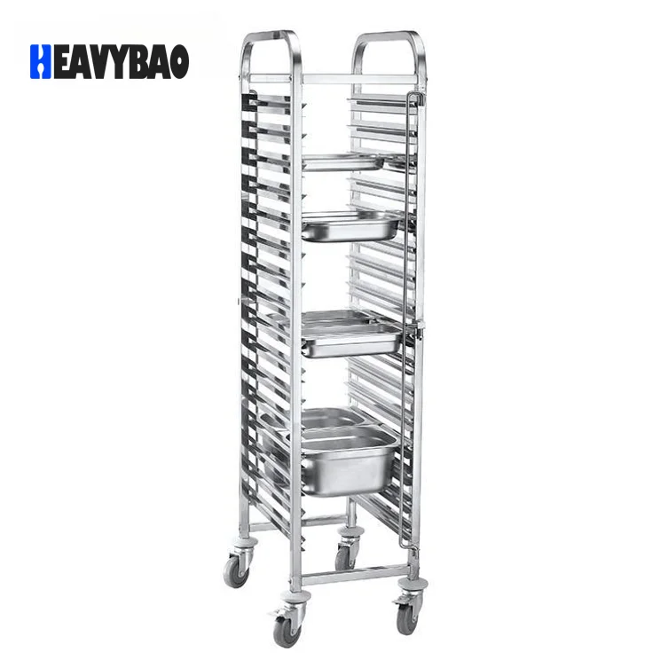 Heavybao 15-Tier Stainless Steel Baking Rack Trolley 1/1 GN Food Pan Holder For Hotels And Restaurants