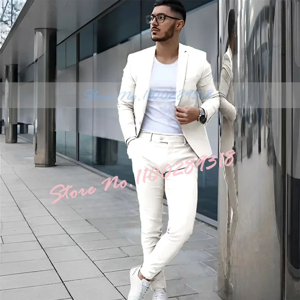 Gray Men's Suit 2 Piece Suit Summer Casual Jacket Pants Formal Wedding Tuxedo Groom Clothes Custom Color Blazer XS-5XL