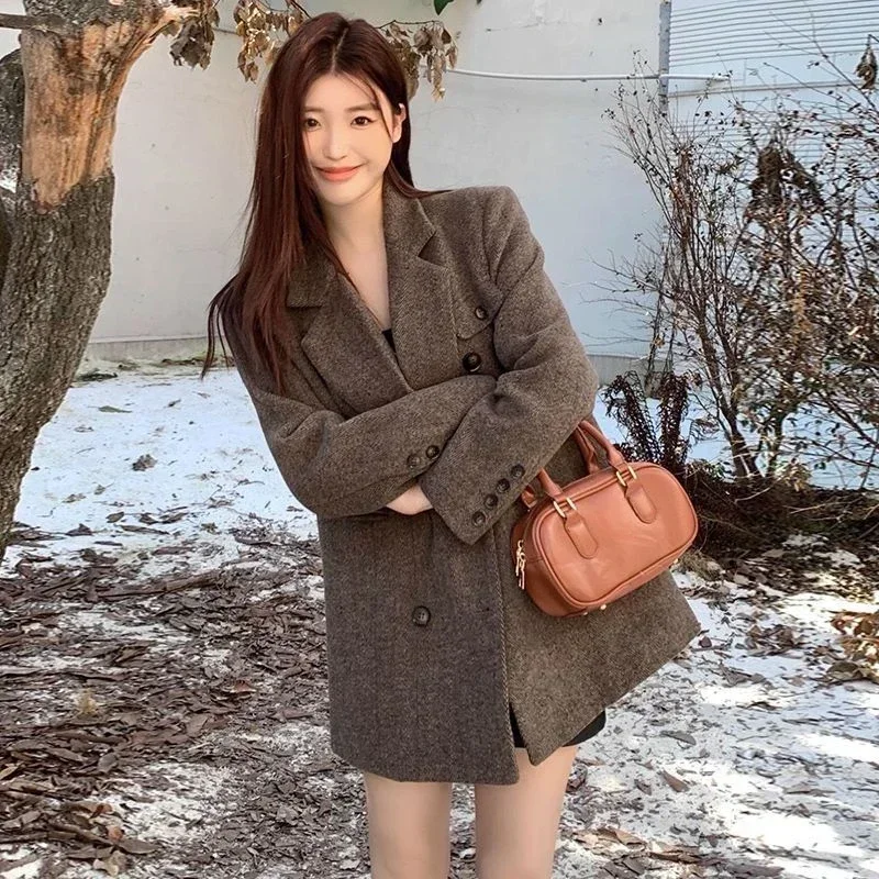 

Women's Blazer Wool & Blends Coat Loose Retro Elegant Cheap Hot Korean Style Clothing Ladies Jackets on Sale Fashion 2024 Luxury