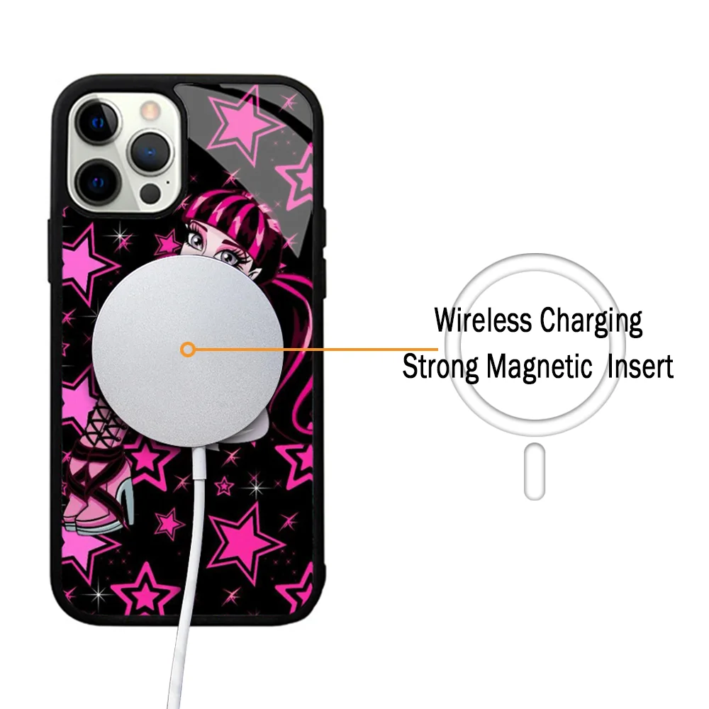 M-Monster Cartoon High Phone Case For IPhone 11 12 13 14 15 Plus Pro Max Mirror Acrylic Cover For Magsafe Wireless Charging