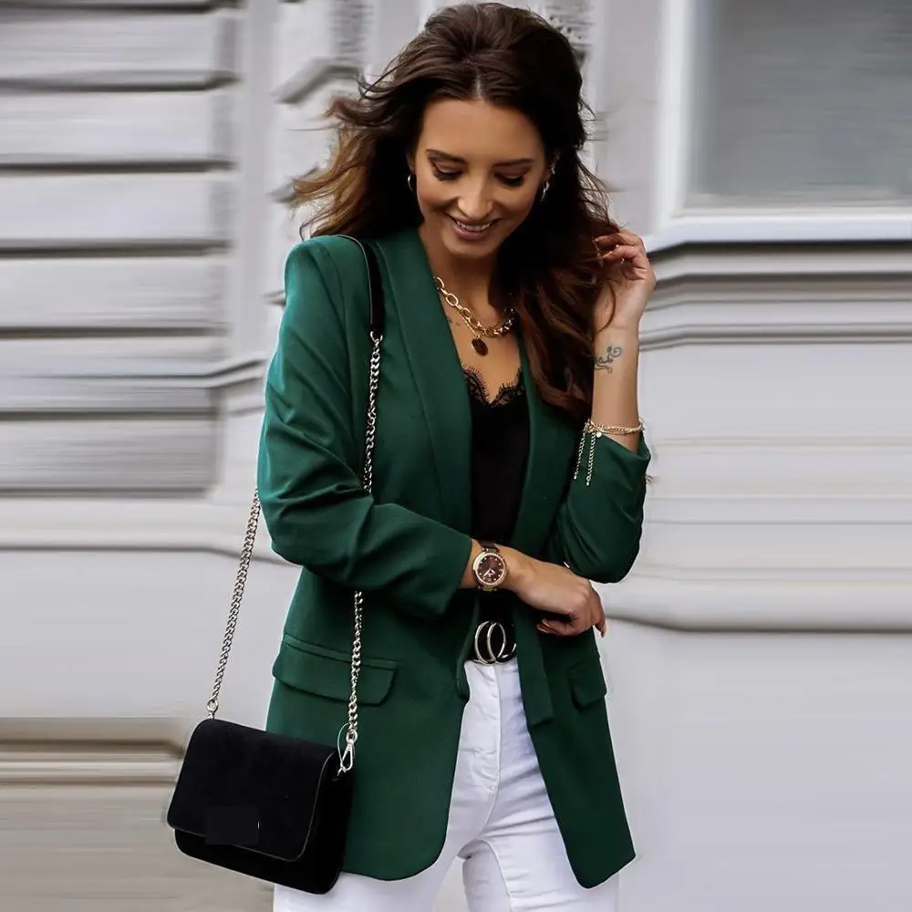 

Женский длинный приталенный костюм Jaet Ele Sle из полиэфирного волокна для поездок на работу, однотонный классический воротник на молнии