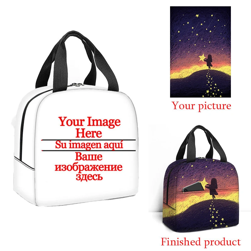 Customized Logo Name Lunch Bags Women Customize Your Photo Tote Bag Picnic Outdoors Portable Thermal Lunch Box