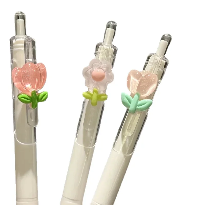 2 SZTUK Długopisy żelowe Cute Flower Szybkoschnący czarny tusz Estetyczny długopis żelowy Kawaii Flower 0,5 mm ST Końcówka Długopis do pisania Losowy kolor