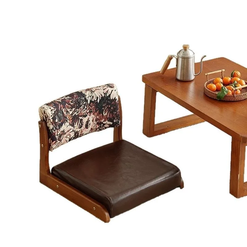Japanese Tatami Chair Minimalist Solid Wood Floor Seat Backrest Bedroom Bay Window Artistic Style Meditation Tea Table Furniture