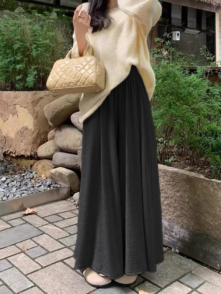 

Широкие брюки, длинные женские осенние синельные брюки большого размера, минималистичные городские вязаные брюки для взрослых Altgoth, нежные уникальные брюки с простыми деталями