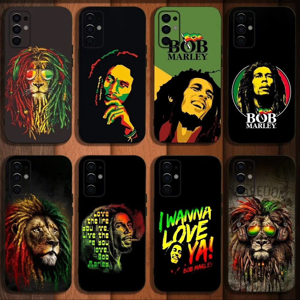 حافظة هاتف B-Bob M-Marley Rasta Lion لهاتف سامسونج S24,S21,S22,S23,S30,Ultra,S20,Plus,Fe,Lite,Note,10,9,5G غطاء ناعم أسود