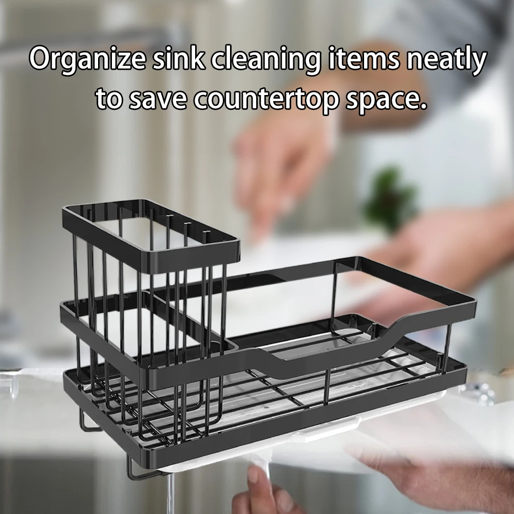 Kitchen Sink Drain Tray Sponge Holder Rag Storage Rack Home Bathroom Shampoo Rustproof Iron Drying Rack Hand Liquid Soap Shelf