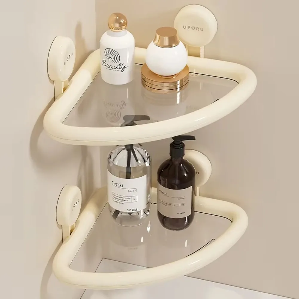 

Triangular Bathroom Storage Shelf Suction Cup Space-saving Wall Hanging Storage Rack Punch-free Anti-drop Bathroom Drains Rack