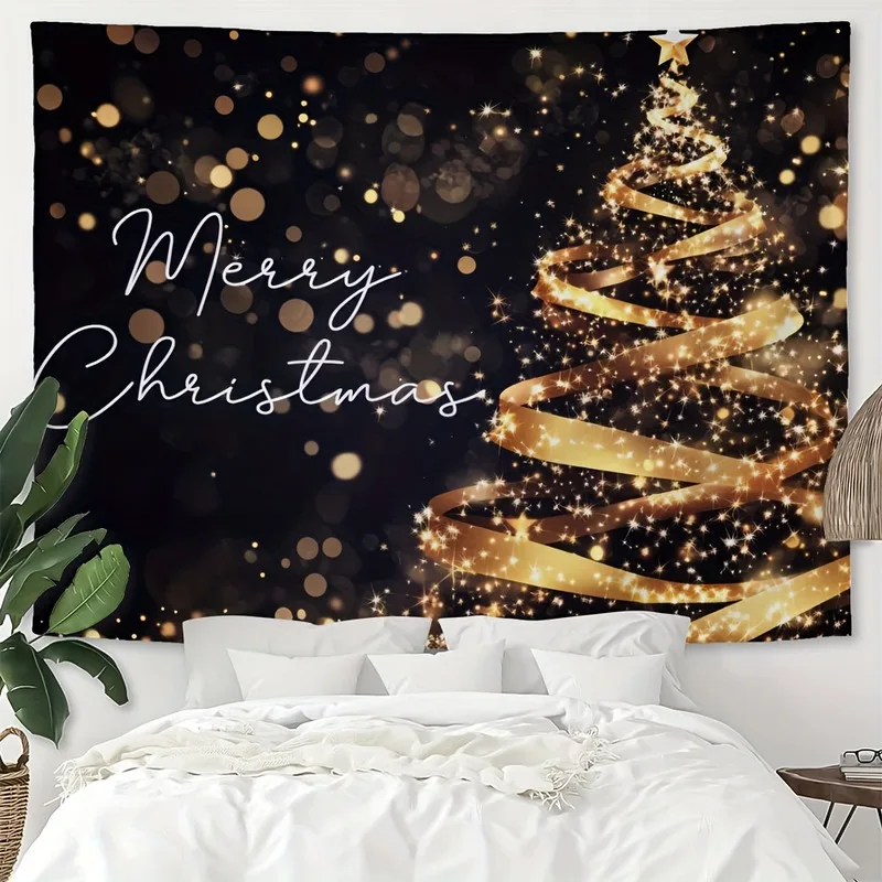 VIKAMA Christmas Eve Fireplace Tapestry, Warm Fire Stockings Lantern, Xmas Wall Hanging for Living Room Bedroom