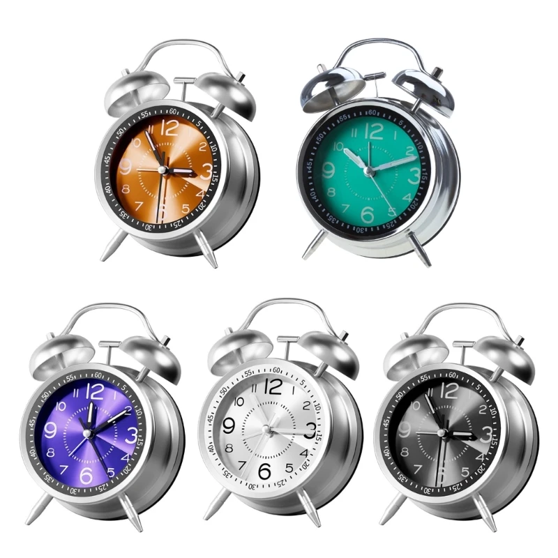 Retro Loud Alarm Clock Double Bells with Night Lights Clock Ornament Gift Drop shipping