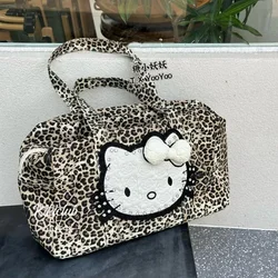 MBTI Vintage Leopard Womens Tote Bag Hello Kitty Patchwork Fashion Large Capacity Shoulder Bag Travel Shopper Casual New Handbag