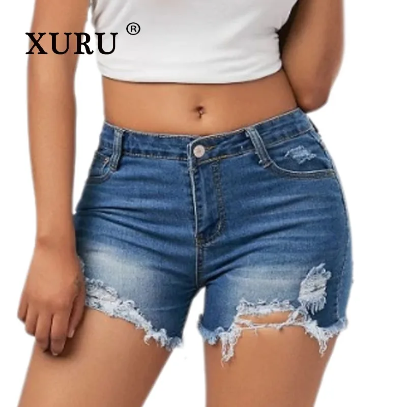 XURU - New Women's Y2k Clothing with Ripped Horse Chestnut Fringe Denim Shorts, Luxurious Designer Women's Short Jeans
