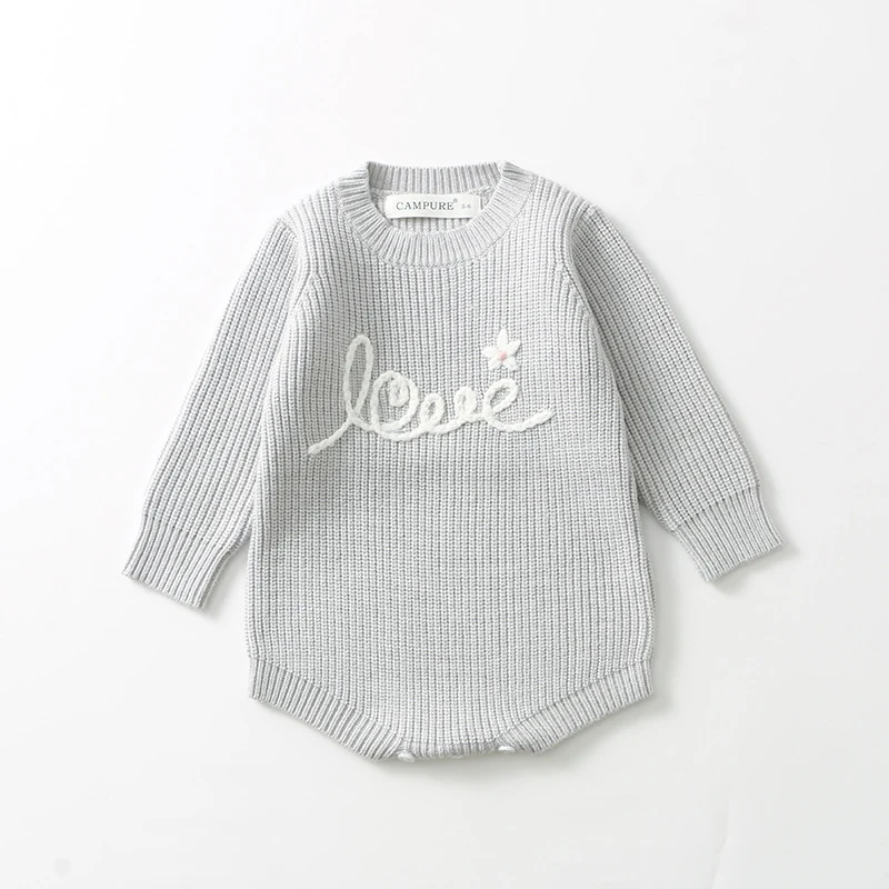 ربيع جديد 2026 0-24 متر ملابس داخلية محبوكة للأطفال حديثي الولادة من الأولاد والبنات بأكمام طويلة مطرزة بذلة محبوكة للأطفال الرضع