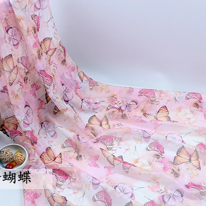 100X150cm By The Yard Chiffon Printed Plain Weave Thin Fabrics for Sewing Dresses Silk Scarf Hanfu Designer Patchwork Material