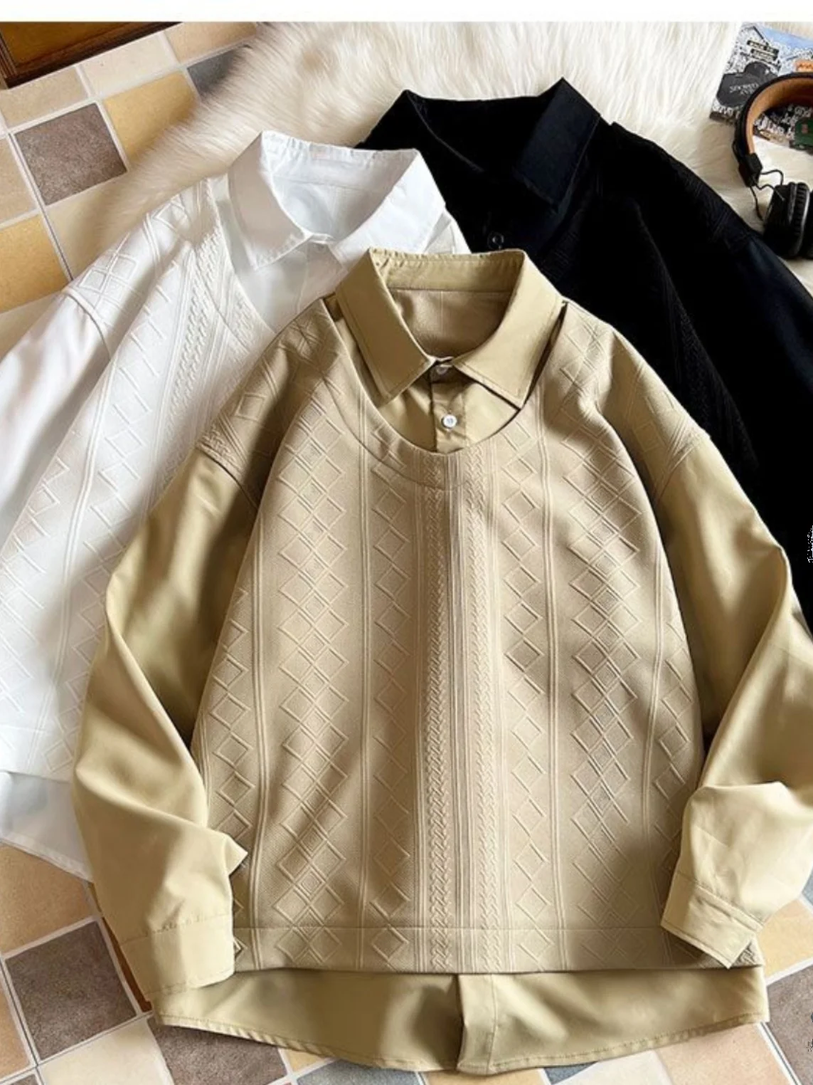 

Autumn plus Size 300 Pou irt Hoodie Men's Loose Casual Long Sve Padded Patchwork Breathable Polyester Youth Faion