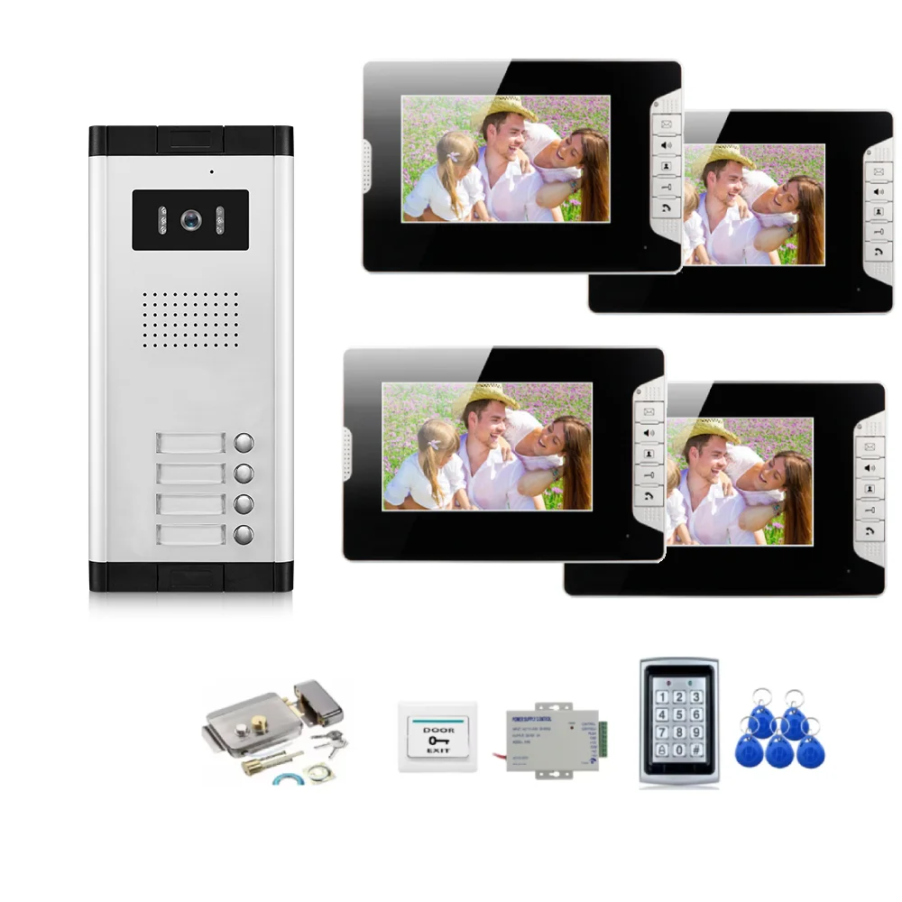 2-12Unit อาคารวิดีโอ Intercom 7 "Video Doorbell ระบบกล้องสําหรับ Apartment ป้องกันรหัสผ่าน RFID ปลดล็อกโทรศัพท์ประตูวิดีโอ