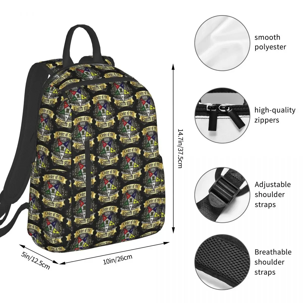 OES Style Order Of The Eastern Star Logo Sistar Freemason Backpack Student BookBag School Bag Computer Shoulder Bags Boys Girls