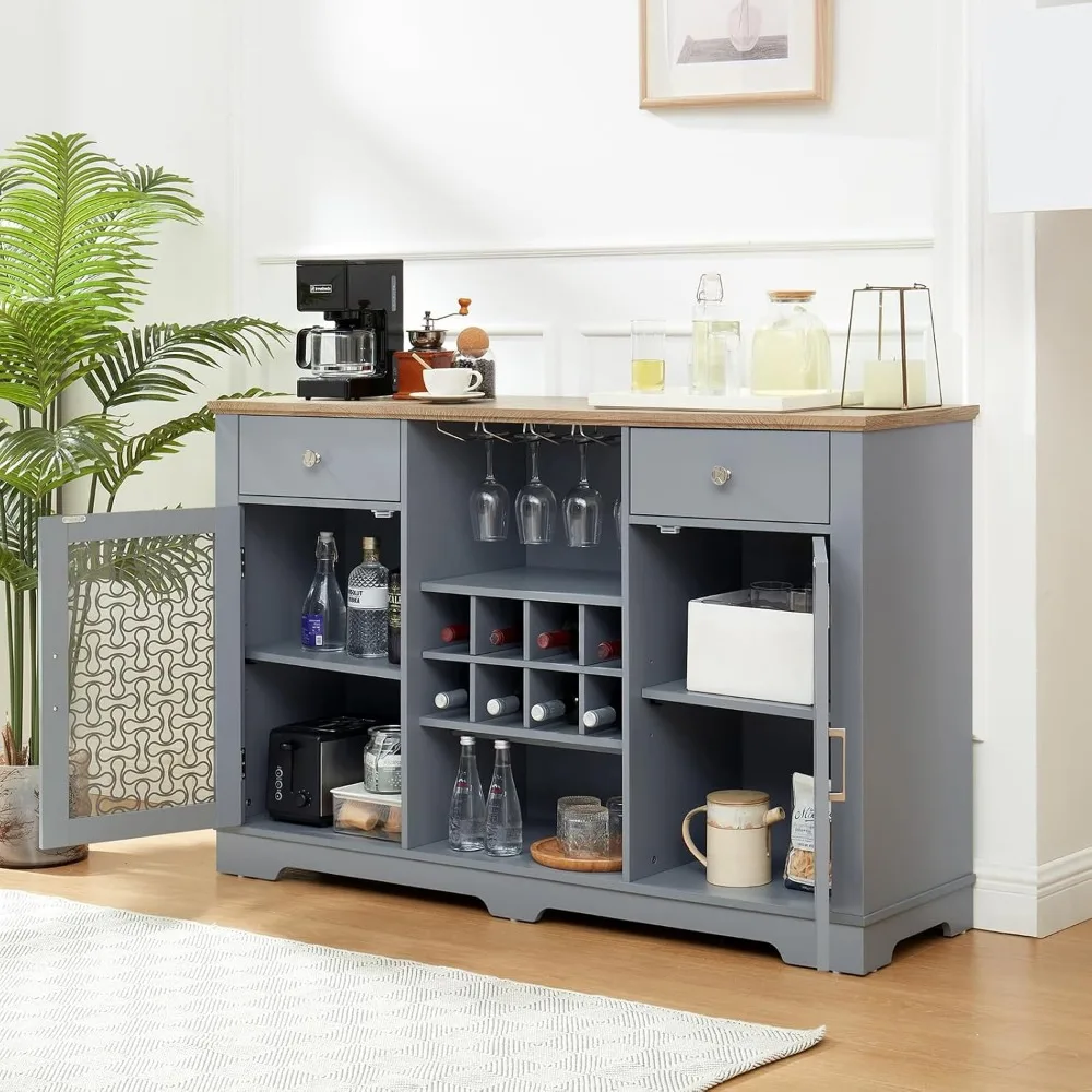 

56" Farmhouse Sideboard Buffet Cabinet with Storage, Coffee Bar Cabinet with 2 Drawers and Elegant Glass Door Cabinets Wine