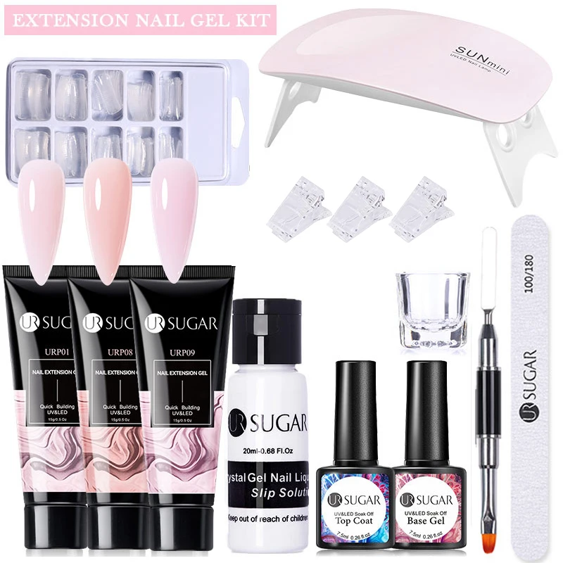 

UR SUGAR 15ml Soft Pink Nail Extension Gel Set with UV LED Lamp Quick Building Kit Vernis Semi-Permanent Manicure Soak Off UVgel