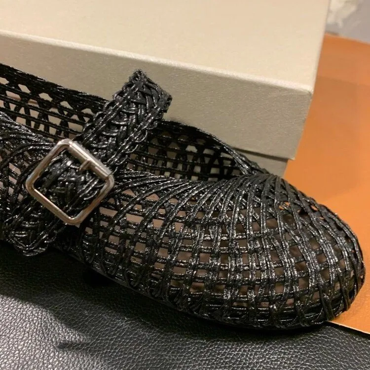 

Летние женские туфли Hlieny: модные сетчатые мюли с круглым носком, на плоской подошве, с пряжкой, повседневные лоферы, туфли Мэри Джейн, сандалии