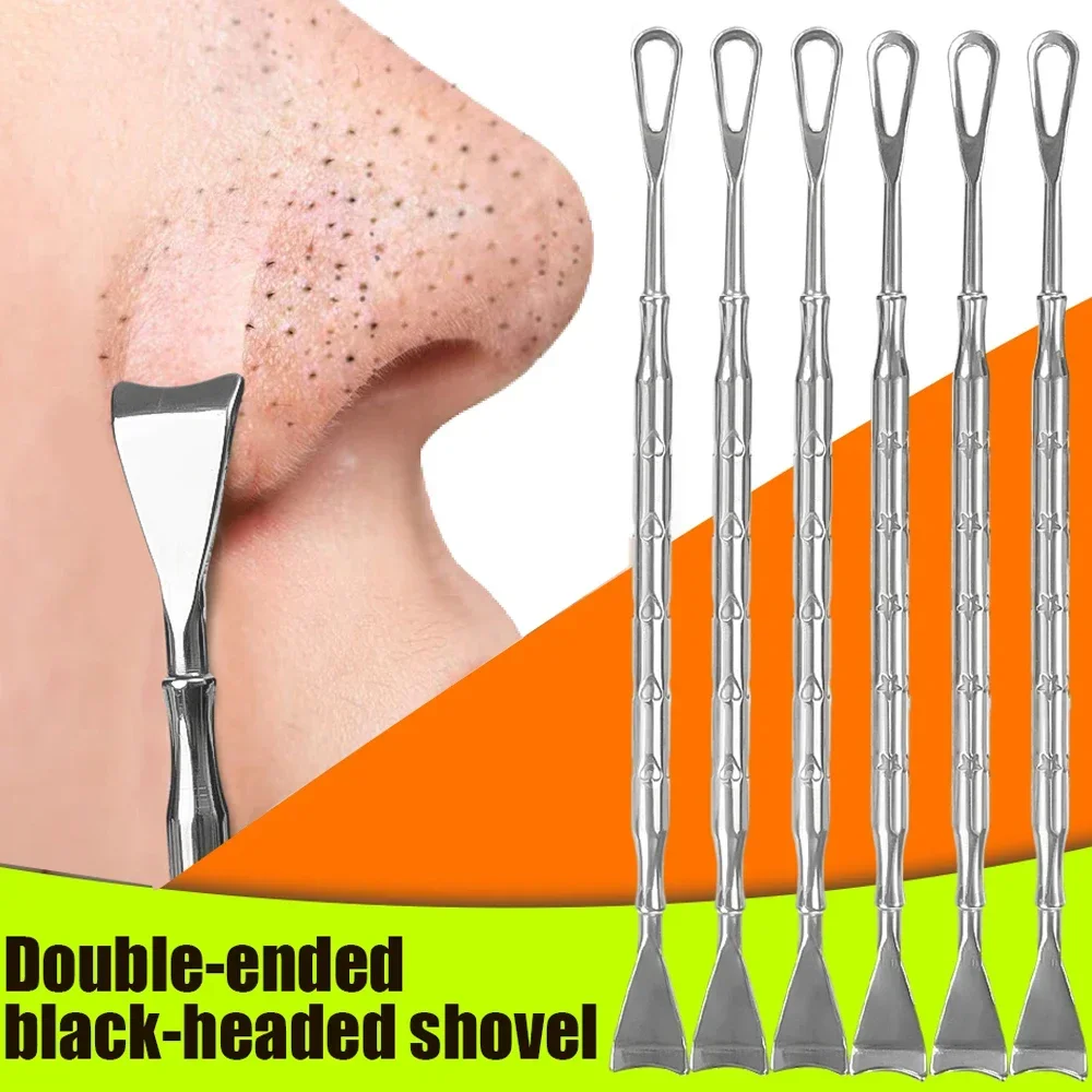 Double-Headed Stainless Steel Nose Blackhead Push Face Scraping Cleaning Flat Push Acne Needle Dead Skin Blackhead Removal Tool