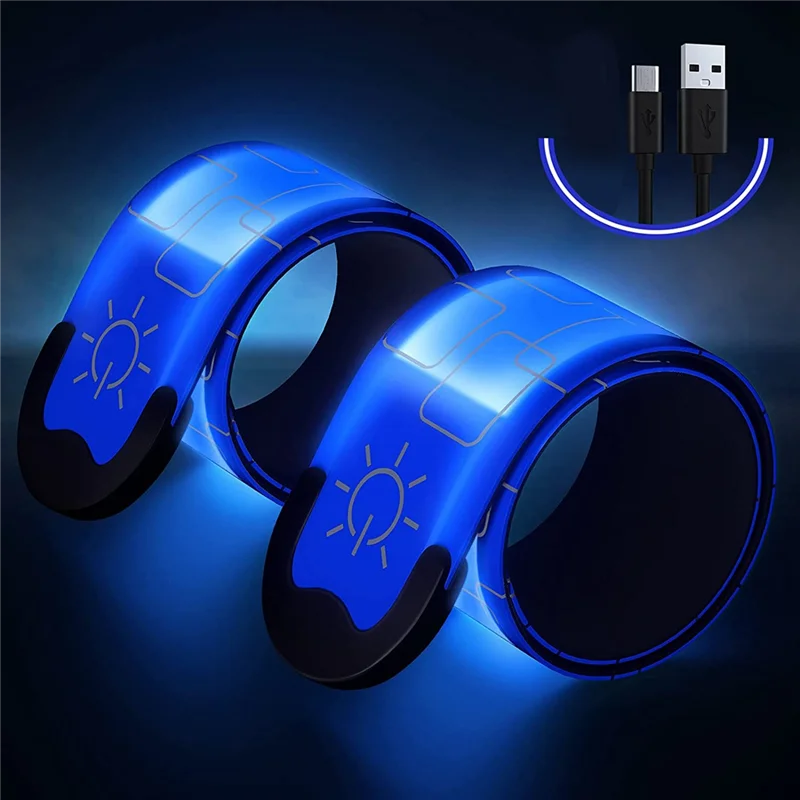 2 Pack USB Rechargeable Reflective Armbands,High Visibility Light Up Band for Runners,,Walkers,Pet