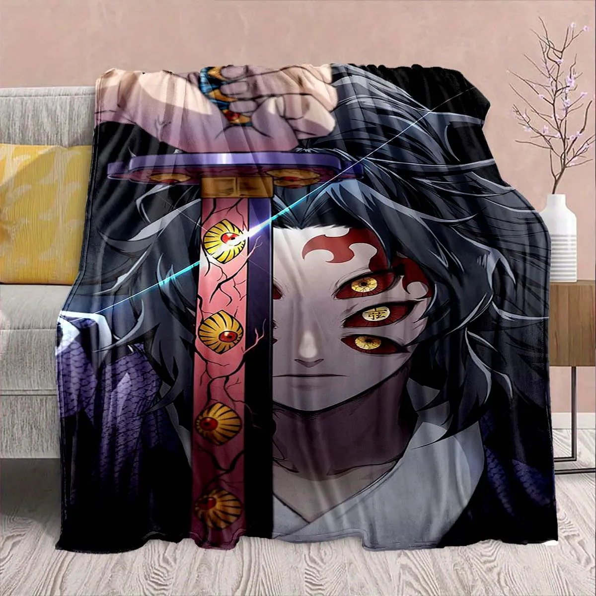 Demon Slayer Anime Flannel Blanket - Soft Warm Perfect for Sofa, Bedding Camping Travel Office Home Decor -QJY