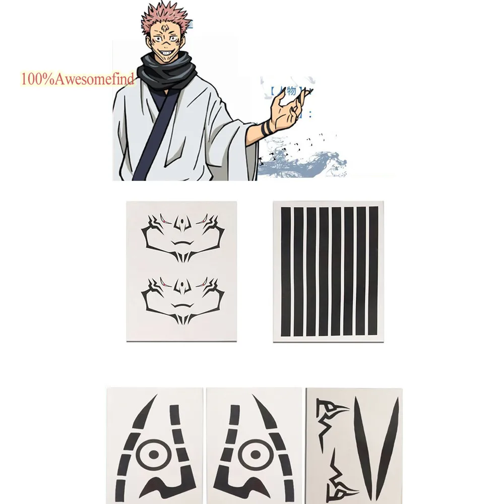 Anime Jujutsu Kaisen Halloween Feest Mannen Cosplay Tijdelijke Tattoo Stickers Itadori Yuji Geto Suguru Inumaki Toge Ryomen Sukuna