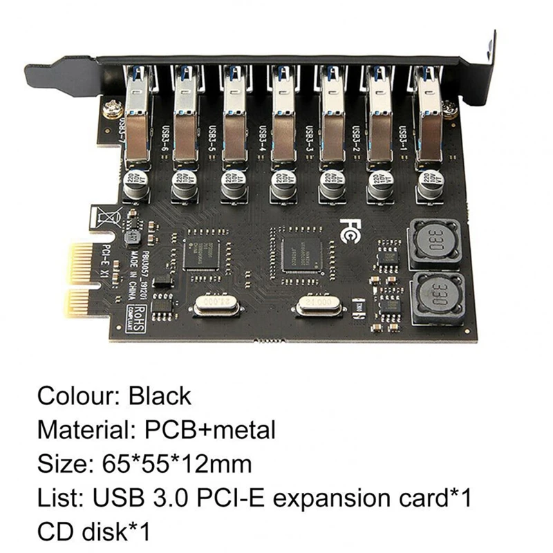 USB 3.0 PCI Express Adapter PCI-E To 7 Ports USB 3 Expansion Adapter Card Pcie PCI-E X1 Controller Converter For Desktop