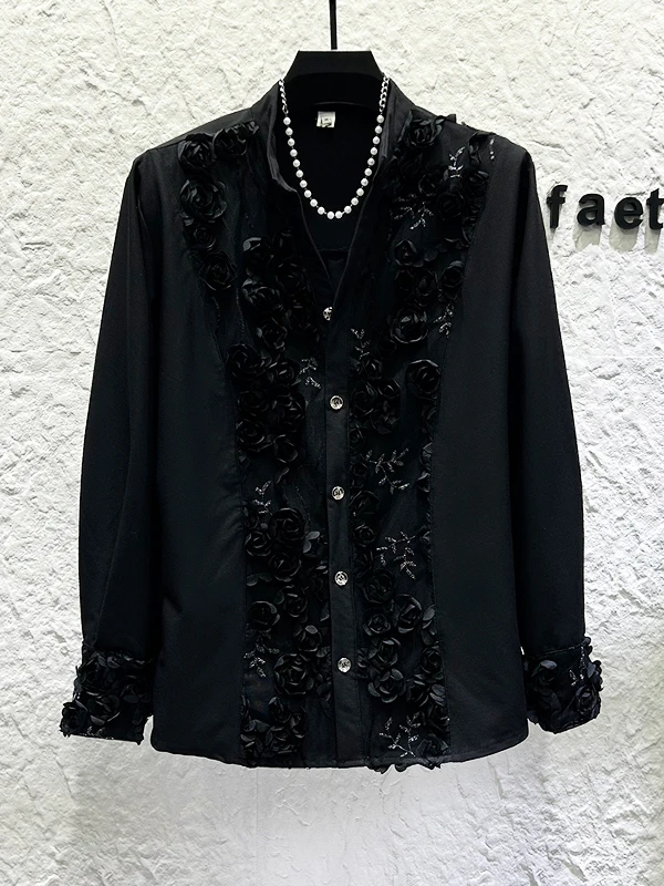 

New Personali Embroidered Long Sve Men's Casual irt Bla Loose Fit Faionable Trendy Spring Autumn Seasonal Wear