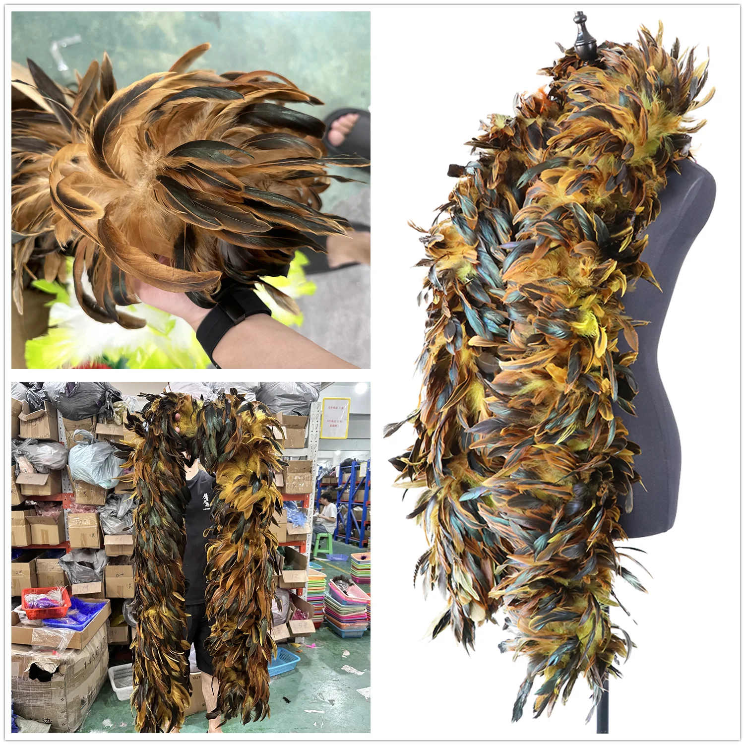 200G Thick Rooster Chicken Feathers Boa Shawl for Halloween Carnival Role Playing Costumes Plumes Decoration Cock Feather Crafts