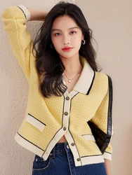 Korean Fashion Knitted Cardigan Women 2024 New Solid Color Lapel Sweater Casual Versatile Chic Long Sleeve Tops