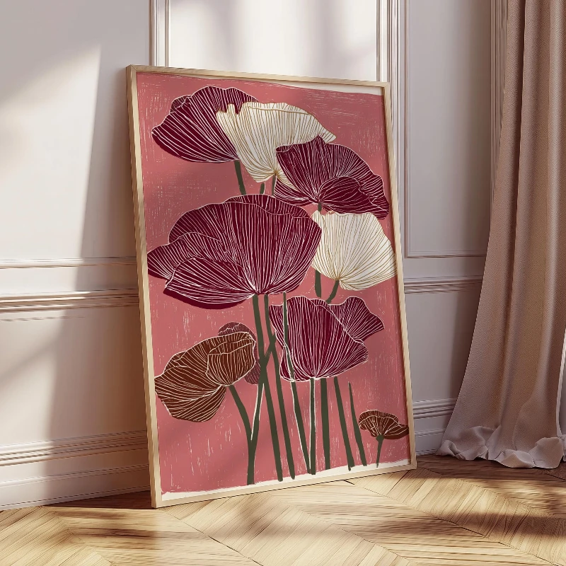 Modern Floral Art Print, Poppy Wall Art, Minimalist Botanical Poster, Contemporary Flower Illustration, Abstract Home Decor