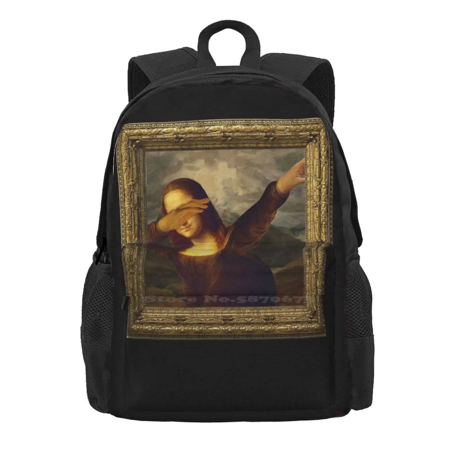 Dabbing Mona Lisa Painting 3d Print Design Backpack Student Bag Dabbing Funny Meme Mona Lisa Dab Cool Davinci Monalisa Cage