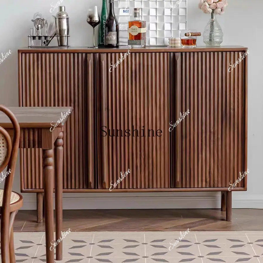 

Nordic solid wood home simple modern storage cabinet black walnut shoe cabinet FT