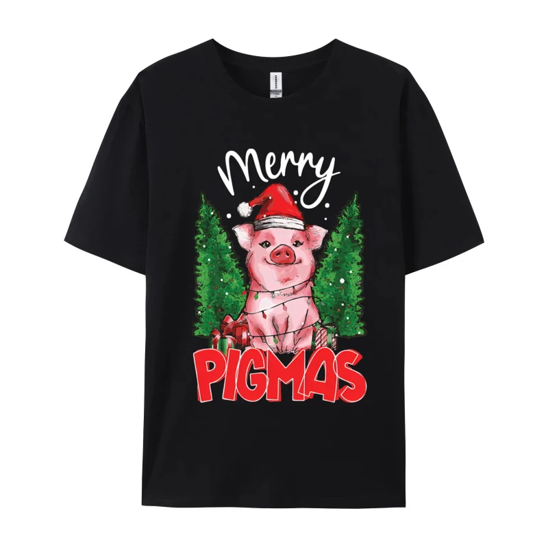 Pig Christmas Merry Pigmas Xmas Light T-shirt Tee Top Camisas Men Round Neck Cotton Tshirt Designer Shirt T-Shirt