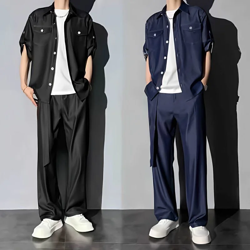 

Модный мужской джинсовый комплект: рубашка и брюки, летний новый свободный костюм из двух предметов, повседневный, удобный, роскошный, стильный.