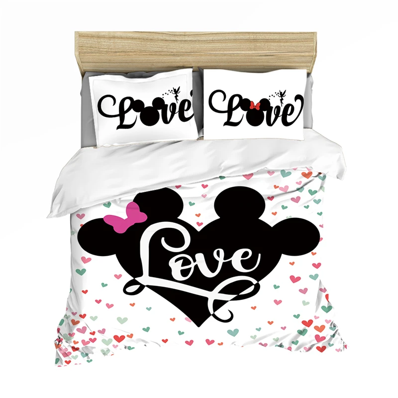 

Disney Mickey Mouse Bedding Set Lovely Couple Queen King Size Bed Set Children Duvet Cover Pillow Cases Comforter Bedding Sets