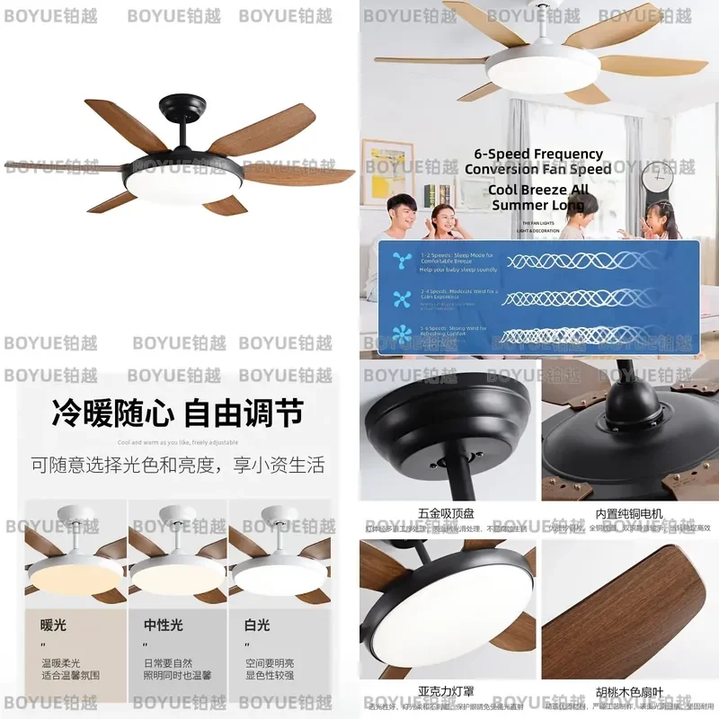 Large Ceiling Fan Light with Lamp Silent Variable Speed Chandelier for Living Room Dining Room Home Decor Modern Wind Fan