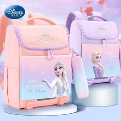 Disney-mochila escolar ligera con dibujos animados para hombre y mujer, morral de gran capacidad, protector de columna vertebral, princesa Elsa, estudiantes, niños