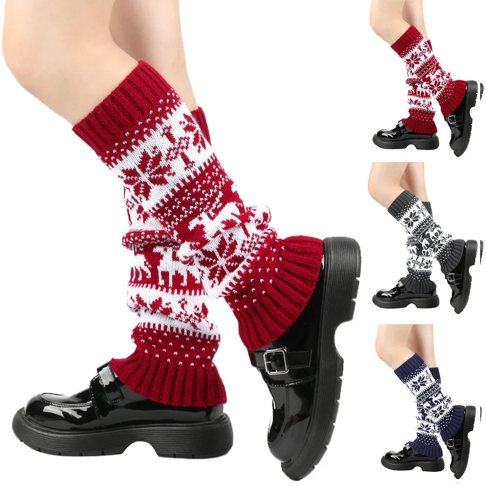 

Thick Christmas Socks Snowflake Deer Autumn Winter Warm Foot Covers Kawai Pile Socks Knitted Leg Warmers Anime Skirt Accessories