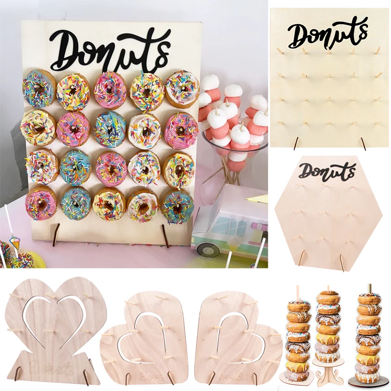 1set Wooden Donut Holder Wedding Birthday Party Doughnuts Dessert Display Stand Home Party Tableware Donuts Party Decoration