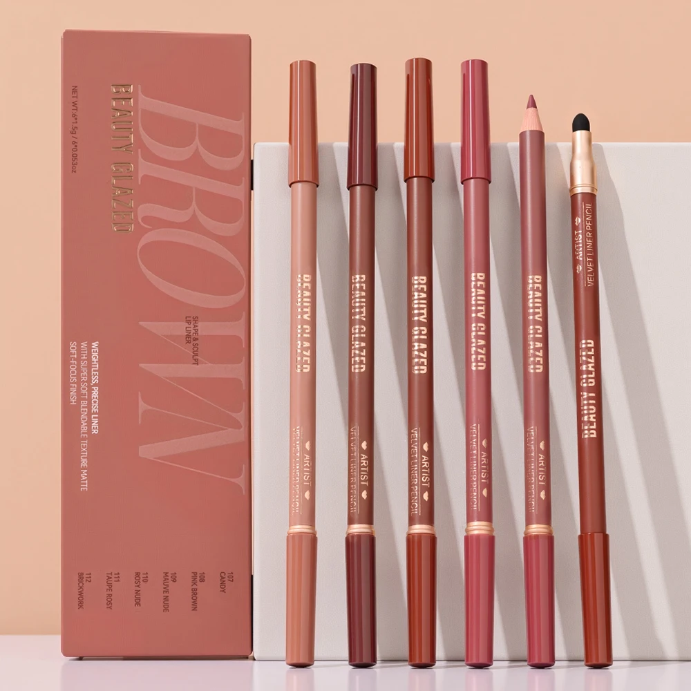 Beauty Glazed Artist Velvet Lipliner ดินสอพร้อมแปรงฟองน้ํา,