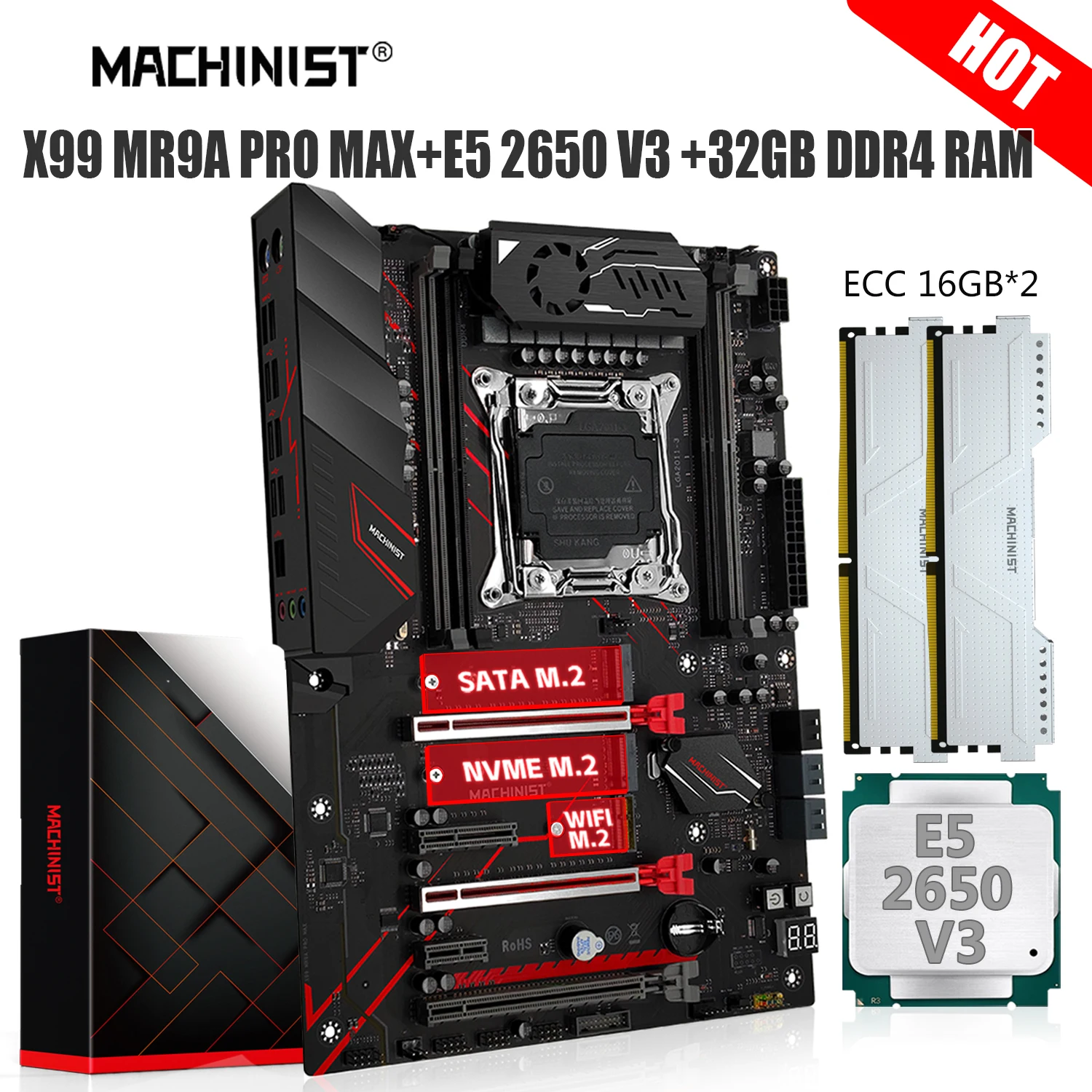 MACHINIST MR9A PRO MAX X99 Kit Motherboard Combo LGA 2011-3 Xeon E5 2650 V3 CPU Set 32G DDR4 2133MHz RAM Memory NVME M.2 USB 3.0