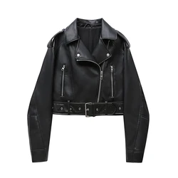 2024 New Coal graysty le Women's washed leather jacket with belt, short coat with downgraded zipper and vintage lapel jacket