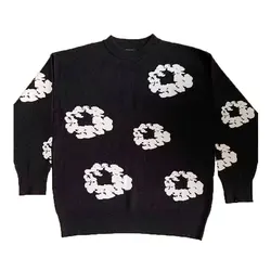 Men's Oversized Knitted Sweaters Vintage Hip Hop Flowers Graphic Jumpers Harajuku Casual Loose O-neck Streetwear Unisex Pullover