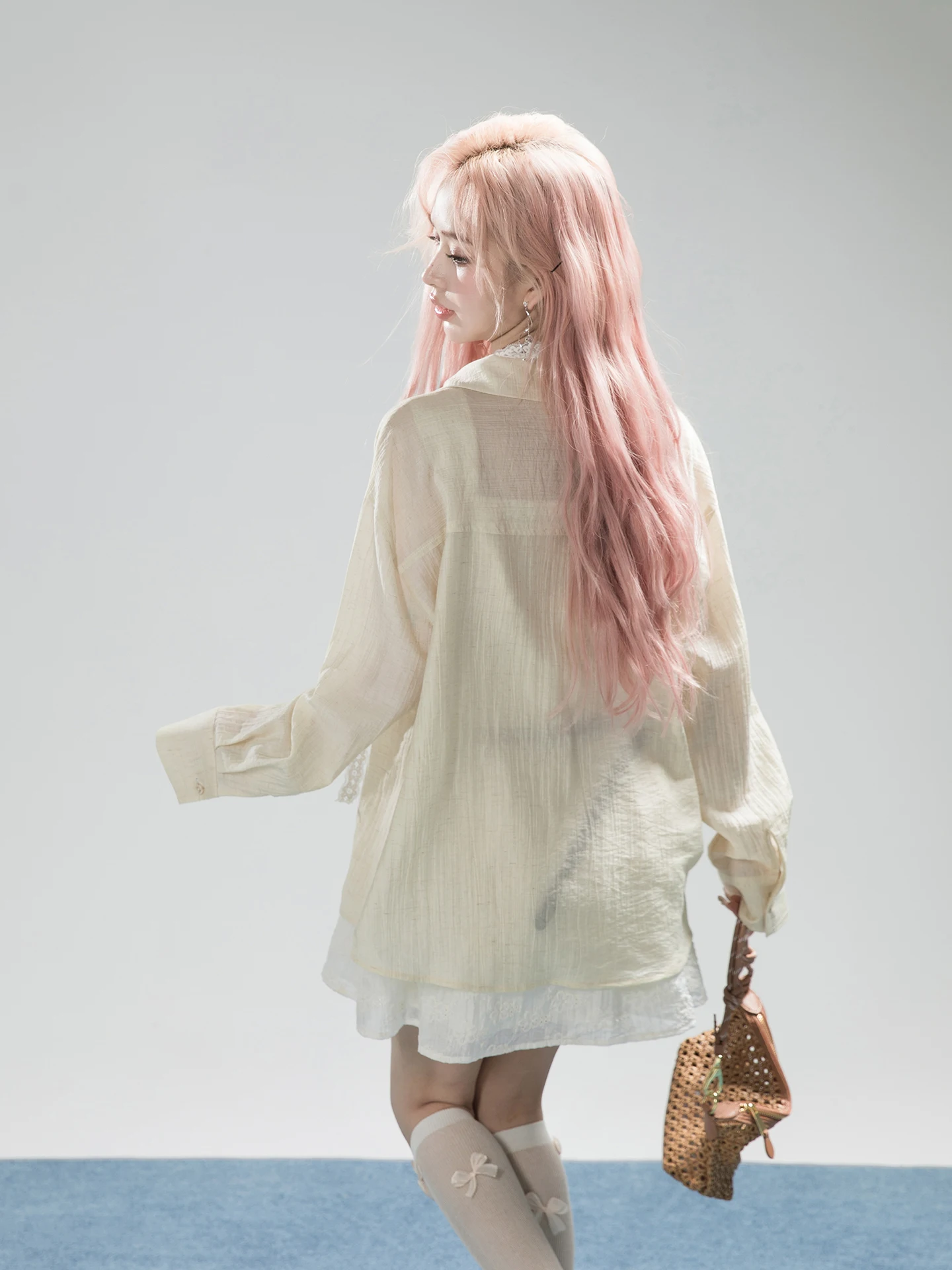 

Jasmine Yellow Linen Rayon Scarf Sun Protection Shirt Lazy Style Original Design Loose Fit Long Sleeve Women's Cardigan